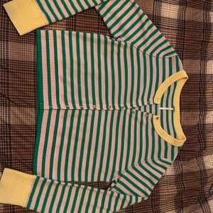 Free People Green and Pink with Yellow Accents Striped Sweater
